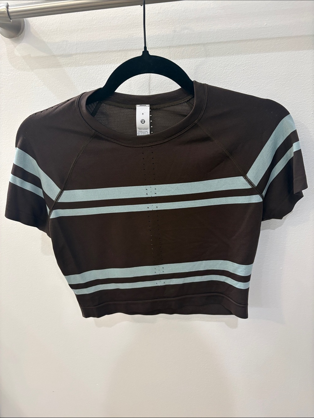 lululemon athletica Brown Crop Top with Mint Stripe Accents